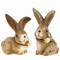 Dekorativní figurky králíci s peřím a dřevěnými korálky hnědé asort 7cm x 4,9cm H 10cm 2ks