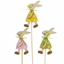 položky Dřevěný králík na špejli zelený, žlutý, růžový 8cm 12 kusů