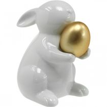 Králík se zlatým vejcem keramika, velikonoční dekorace elegantní bílá, zlatá V15cm