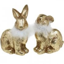Zlatý králík sedící terakota zlaté barvy s peřím V20cm 2ks