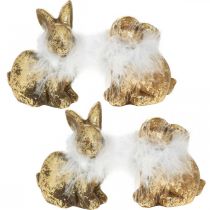 Zlatý králík sedící terakota zlaté barvy s peřím V10cm 4ks