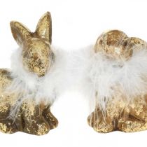 Zlatý králík sedící terakota zlaté barvy s peřím V10cm 4ks