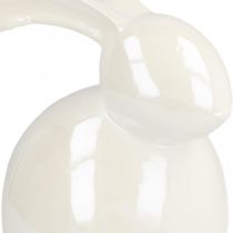 Dekorativní zajíček, velikonoční dekorace, keramický velikonoční zajíček bílý, perleť V9,5cm 4ks