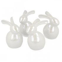 Dekorativní zajíček, velikonoční dekorace, keramický velikonoční zajíček bílý, perleť V9,5cm 4ks