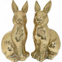 položky Dekorativní zajíček zlatý sedící, zajíček na ozdobení, pár velikonočních zajíčků, V16,5cm 2ks