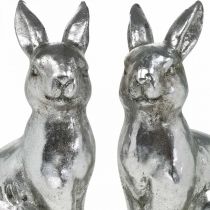 Deco králík sedící velikonoční dekorace stříbrná vintage H17cm 2ks