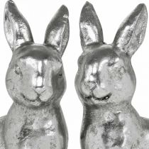 Deco králík sedící velikonoční dekorace stříbrná vintage V13cm 2ks