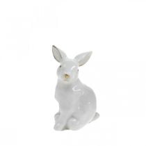 Bílý keramický králík, velikonoční dekorace se zlatým zdobením, jarní dekorace V7,5cm