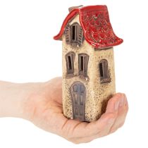 položky Keramická dekorace na domeček s červenou střechou, svítící domeček, 15 cm, 2 kusy