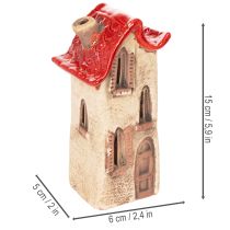 položky Keramická dekorace na domeček s červenou střechou, svítící domeček, 15 cm, 2 kusy