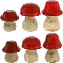 Podzimní dekorace deko houby ze dřeva Červené dřevěné houby V5-7cm 6 kusů