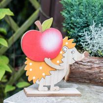 Podzimní figurka, ježek s jablkem a houbou, dřevěná dekorace oranžová / červená H24 / 23,5 cm sada 2 ks