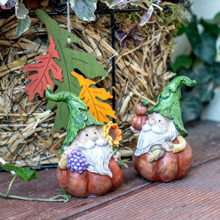 Podzimní skřítek dýňová dekorace figurka trpaslíka různé H11,5cm 2ks