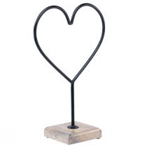 položky Dekorace srdce černý kovový dřevěný základ přírodní 20,5x10x10cm