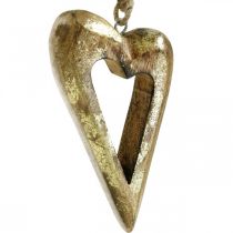 Dekorativní srdce, zlatý efekt mangového dřeva, dřevěná dekorace na zavěšení 13,5cm × 7cm 4ks