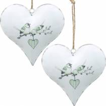 Dekorace věšák srdce s motivem ptáčků, dekorace srdce na Valentýna, kovový přívěsek ve tvaru srdce 4ks