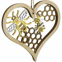 Dekorativní srdce včelky žluté, zlaté dřevěné srdce na zavěšení letní dekorace 6ks