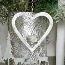 položky Srdce na zavěšení, svícen na adventní čajovou svíčku, svatební dekorace kovová stříbrná V24cm
