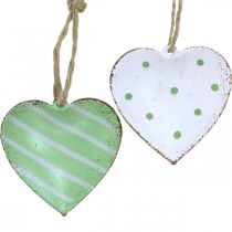 Kovová srdíčka na zavěšení, Valentýn, jarní dekorace, přívěsek srdce zelená, bílá V3,5cm 10ks
