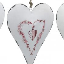 Dekorativní srdce na zavěšení kovové bílé kovové srdce 12×16cm 3ks
