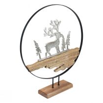 Dekorační kroužek jelena ozdobný stojan kov dřevo stříbrný Ø38cm