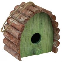 Závěsná dekorace ptačí budka s kulatou střechou dřevo zelená hnědá 16,5×10×17cm