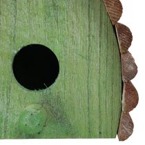položky Závěsná dekorace ptačí budka s kulatou střechou dřevo zelená hnědá 16,5×10×17cm