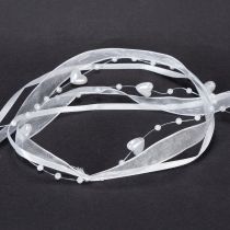 položky Svatební dekorační organzová stuha bílá 10mm x 5m se srdíčky a perlami