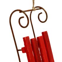 položky Dřevěné sáňky k zavěšení červené 12cm x 4,5cm x 3,5cm 6ks