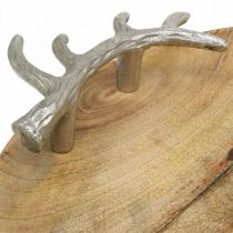 Dřevěný podnos kulatý s uchem z parohu ozdobný podnos rustikální Ø39cm