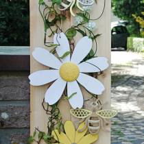 Dřevěné květy, letní dekorace, sedmikrásky žluté a bílé, dekorační květiny na zavěšení 4ks