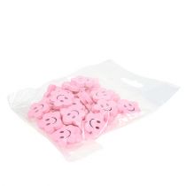 položky Dřevěná květina s obličejem růžová 2,5cm 48 ks