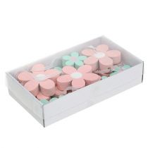 položky Dřevěné květiny na zavěšení, rozsypané dekorace růžová, zelená 12 ks