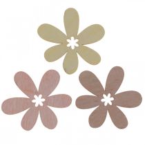 Dřevěné květiny rozptylová dekorace květy dřevo béžová/žlutá/růžová Ø4cm 72p