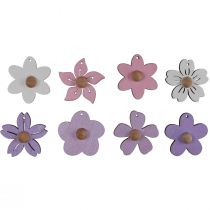 položky Dřevěná květinová závěsná dekorace dřevo fialová, růžová, bílá 4,5cm 24ks