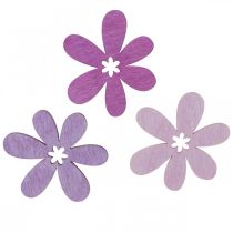 Dřevěné květiny rozptyl dekorace květy dřevo fialová/fialová/růžová Ø4cm 72ks