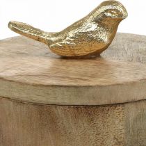 Šperkovnice s ptáčkem, pružina, deko krabička z mangového dřeva, pravé dřevo přírodní, zlatá V11cm Ø12cm