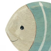 položky Dřevěná rybka dekorační rybka na stojánek světle modrá přírodní 18×10cm