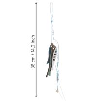 položky Dřevěné závěsné dekorace s rybičkami, modré, 36 cm, 4 kusy