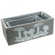 položky Dřevěný truhlík set muchomůrka, podzimní dekorace, zahradní dekorace, truhlíky L40 / 30cm, sada 2 ks