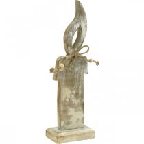 Dřevěná svíčka, stolní dekorace Shabby Chic, dřevěná dekorace s třpytivým efektem V29,5cm