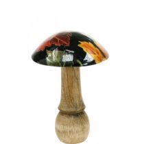 Deko dřevěná houbová podzimní listí stolní dekorace černá, vícebarevná Ø10cm H15cm