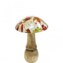 Dřevěná houbová dekorace podzimní listí bílá, barevná houbová dekorace na stůl Ø10cm V15cm