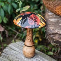 Dřevěná houbová dekorace barevné listí podzimní dekorace černá, barevná Ø13cm V19cm