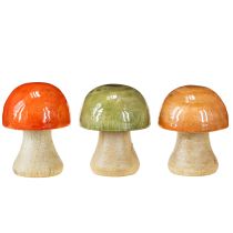 položky Dřevěné houby, podzimní dekorace, houby, zelená, červená, oranžová, v 6,5 cm, 9 kusů