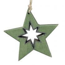 položky Dřevěná hvězda s motivy zelená 11cm 6ks