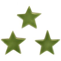 Dřevěné hvězdy Vánoční ozdoby rozptýlené ozdoby lesklé světle zelené Ø5cm 8ks