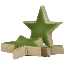 položky Dřevěné hvězdy Vánoční ozdoby rozptýlené ozdoby lesklé světle zelené Ø5cm 8ks