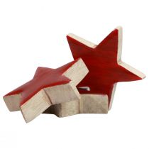 položky Dřevěné hvězdy ozdobné hvězdy červená rozptýlená dekorace lesklý efekt Ø5cm 12ks