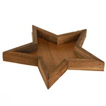 položky Dřevěný tác Hvězdicová dekorace v hnědé barvě Ø38/29/22cm Sada 3 ks